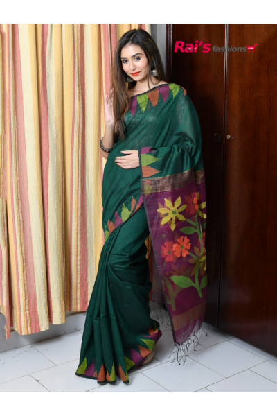 Pure Handloom Matka Silk Jamdani Saree With Multicolor Temple Pattern Border Design (KR147)